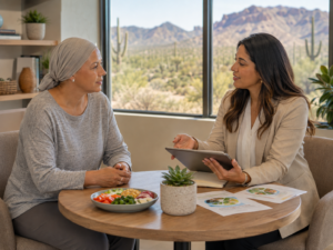 Health educator discussing nutrition with a patient in an Arizona wellness office